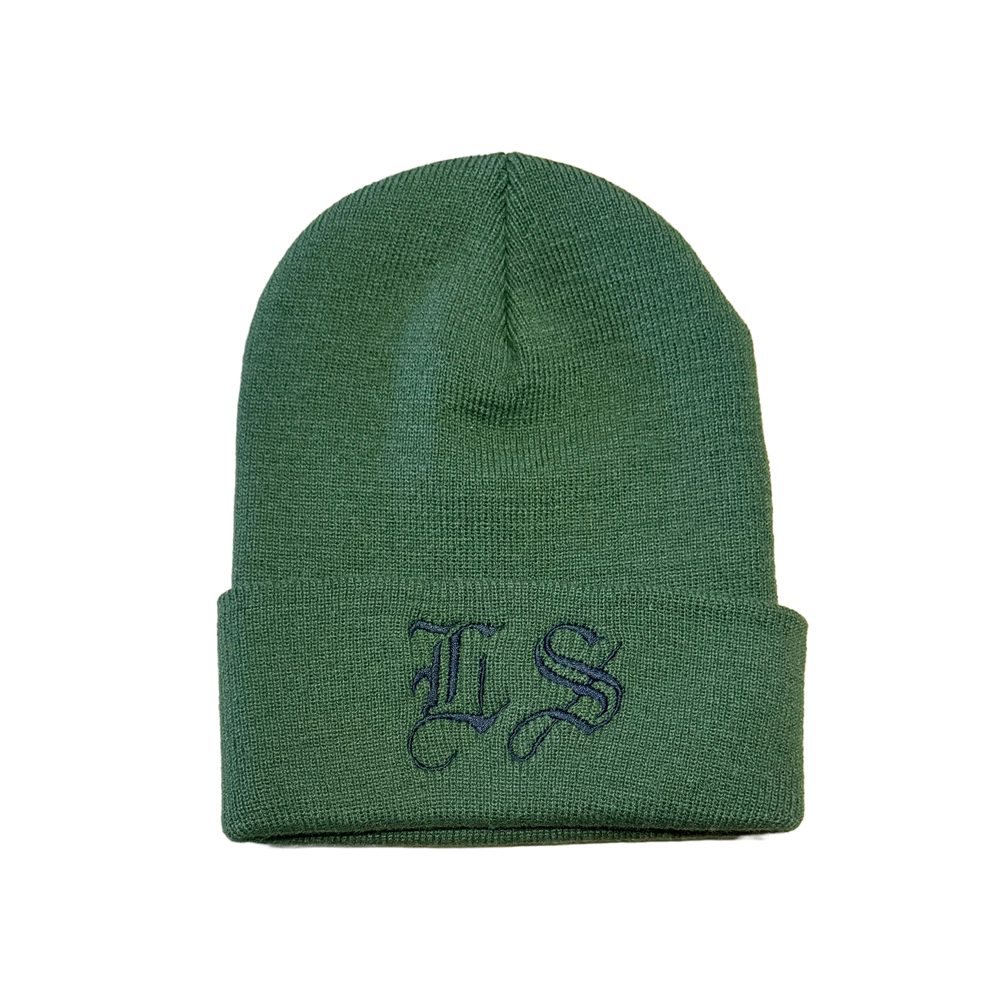 LS Embroidered Cuff Beanie (Olive Green)